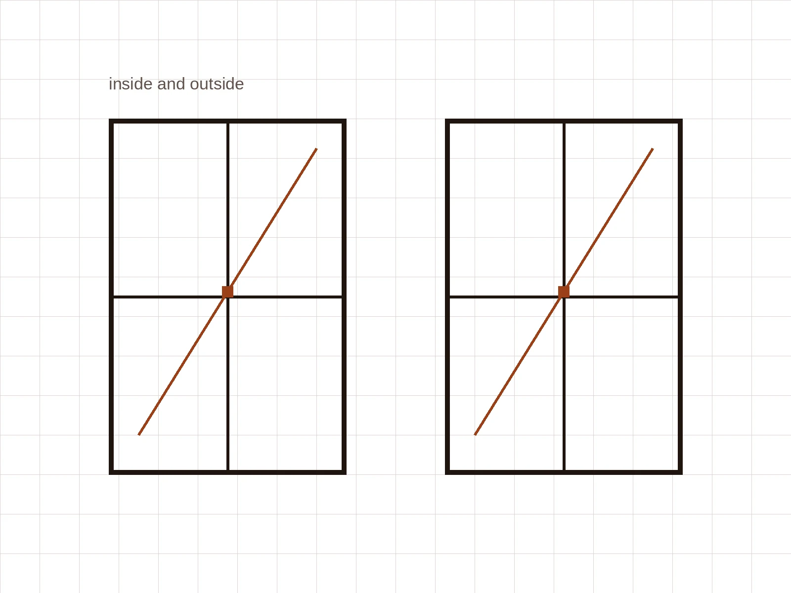 Two drawn windows, one wiped diagonally